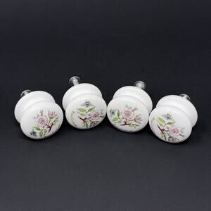 4 Vtg Portmeirion Botanic Garden Ceramic Drawer Knobs Rosa Canina Dog Rose